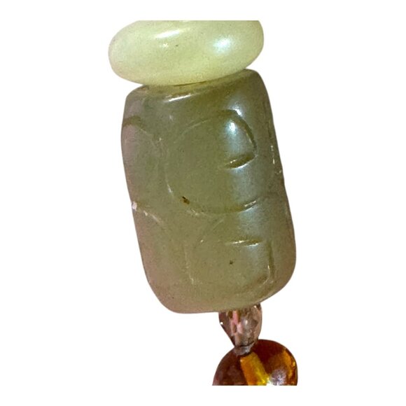 Vintage Carved Carnelian Jade Beaded Necklace Stone Beads Y Drop 18" Gemstone - Picture 9 of 9